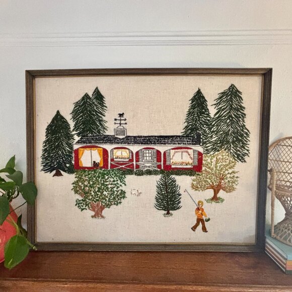 XL Vintage 24x36 Winter Wonderland Handmade Crewel/Cross stitch/Embroidery - Picture 4 of 6